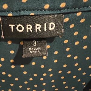 Torrid Teal and Gold Polka Dot Blouse